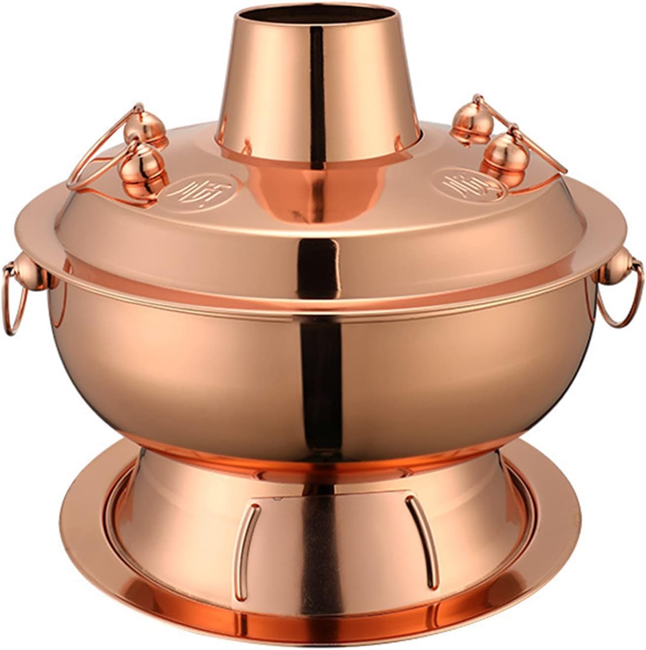 Traditional Chinese Copper Hot Pot, Vintage Copper Shabu Hot Pot Pan, Food Grade Stainless Steel Charcoal Shabu Hotpot Cooker Chinese Traditional Stew Pot Soup Pot Cookware(Rose,36cm)