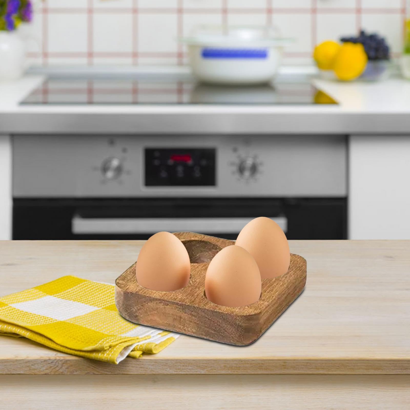 2 Piezas Soporte para Huevos Bandeja de Madera Organizador de Huevos Estante de Cocina Recipiente de Refrigerador Compartimentos Adecuado, 4 Piezas