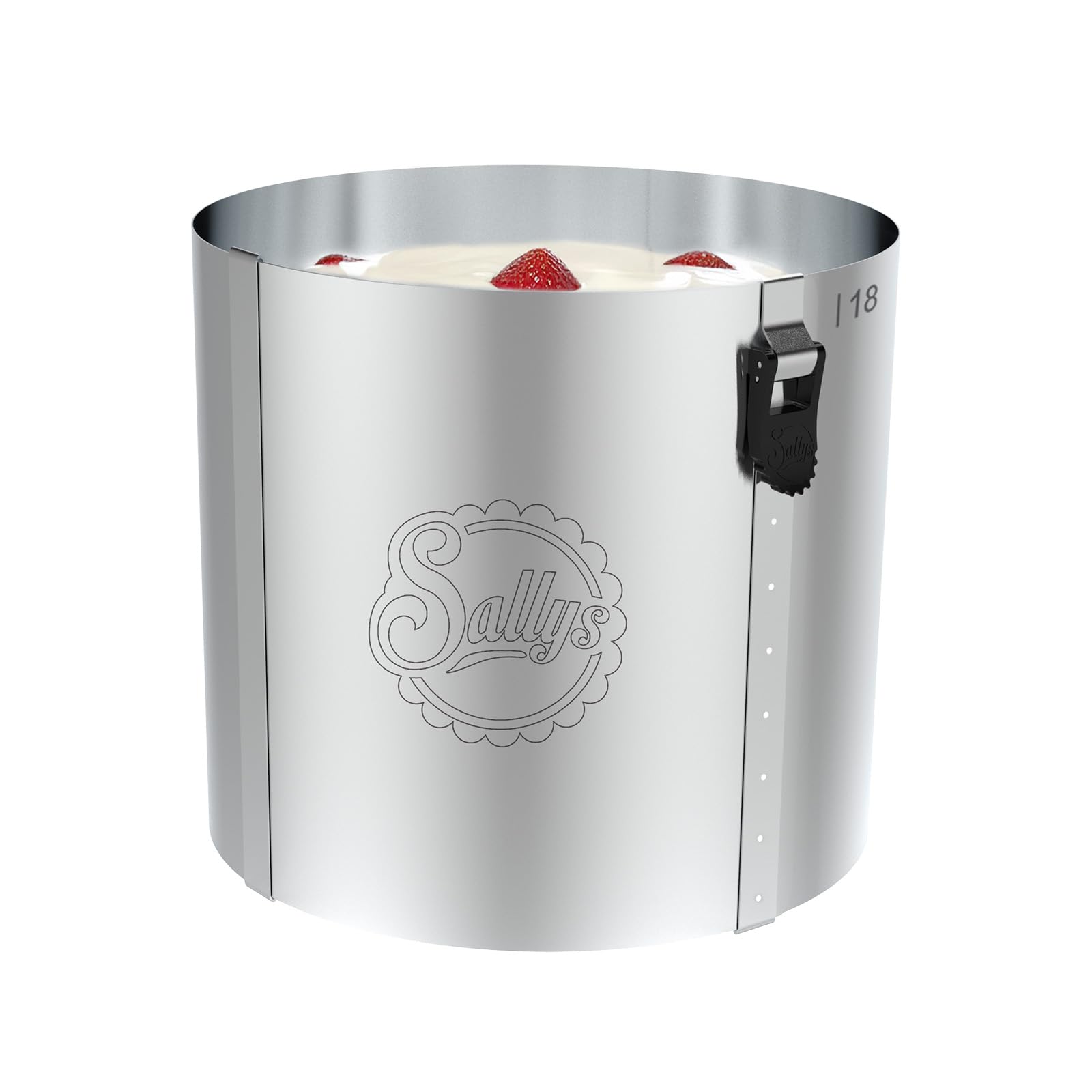 Sallys Tortenring 20 cm - Durchmesser Verstellbar 17-30 cm - Backform aus Rostfreiem Federbandstahl - Hitzebeständiger Klemmverschluss - Spülmaschinenfest