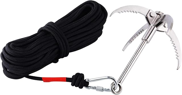 Ant Mag Grappling Hook Carabiner with 20M(65FT) Nylon Rope Anchor Hook with Stainless Steel Hooks for Anchor Retrieving Outdoor Climbing Hiking Tree Limb Removal
