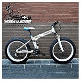 NENGGE Faltbare MTB 24 Zoll für Herren Damen, Erwachsenen Vollfederung Mountainbike mit Scheibenbremsen, Fette Reifen Fahrräder, Rahmen aus Kohlenstoffstahl,Weiß,24 Speed