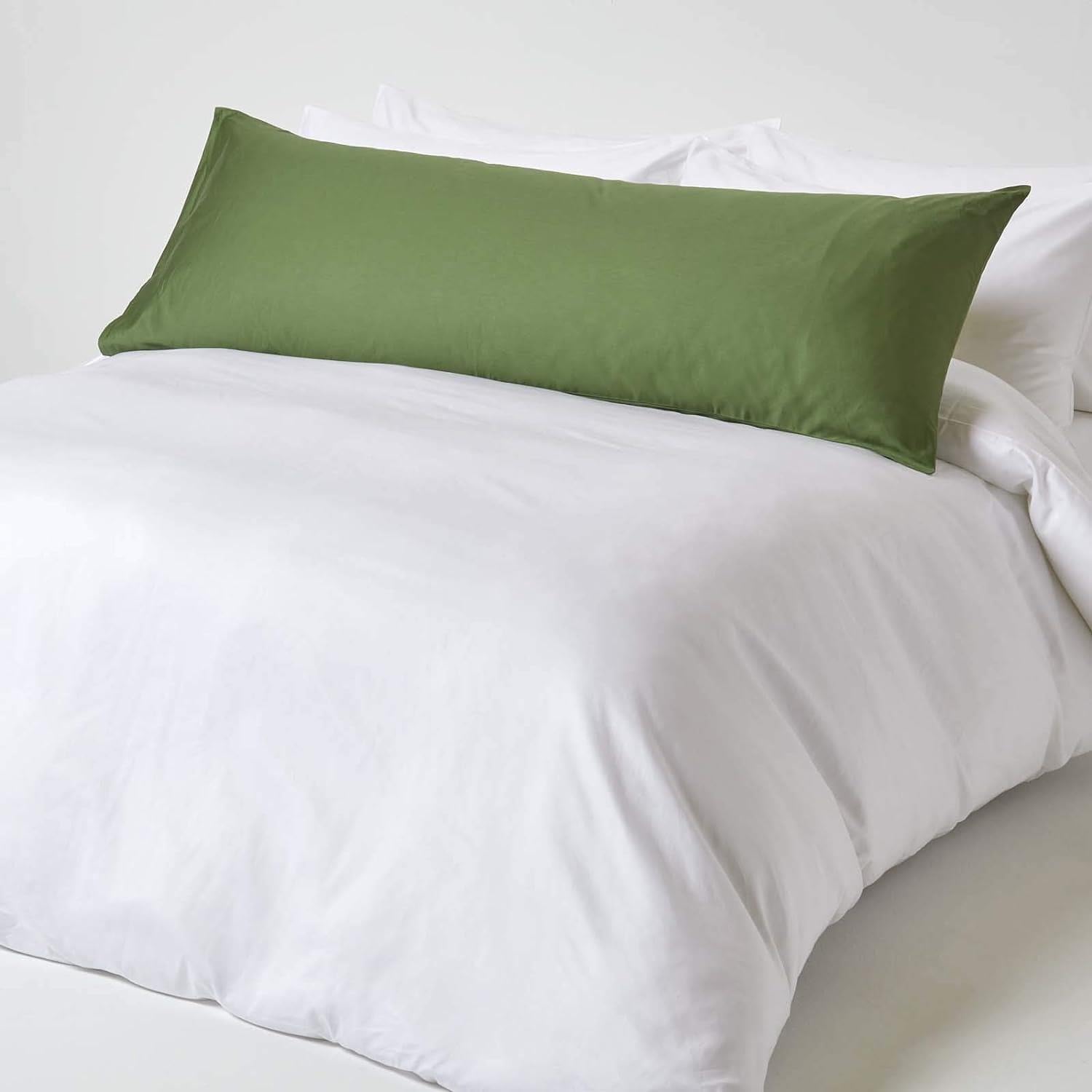 HOMESCAPES Lot de 4 Taie de traversin 50x140 cm en 100% Coton Bio 400 Fils Coloris Vert Mousse