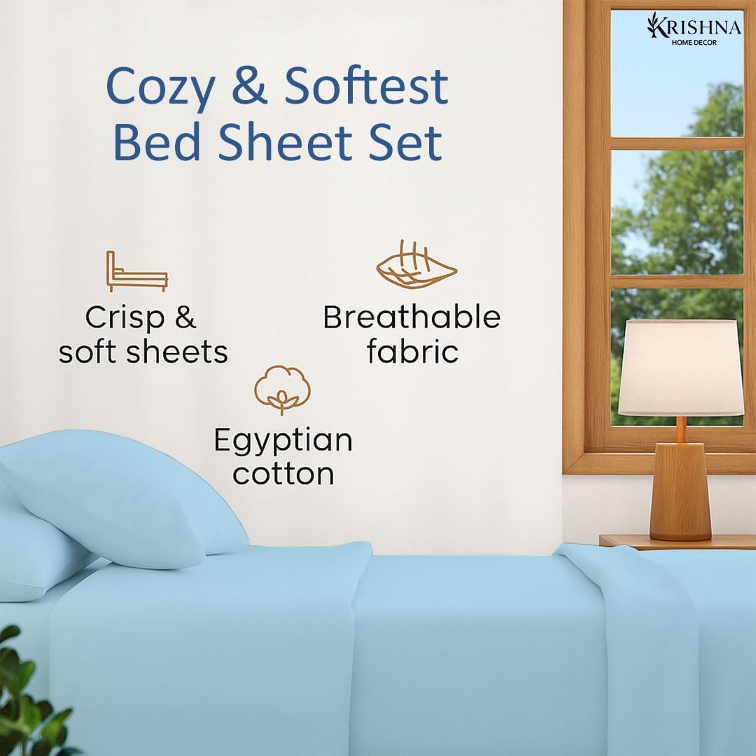 KRISHNA Premium 5-Piece Split King Sheet Set for Adjustable Beds, 100% Egyptian Cotton, Hotel Quality Luxury Bedding, Fits Up to 16 Inch Deep Pocket Mattress, Soft & Breathable, Light Blue Solid