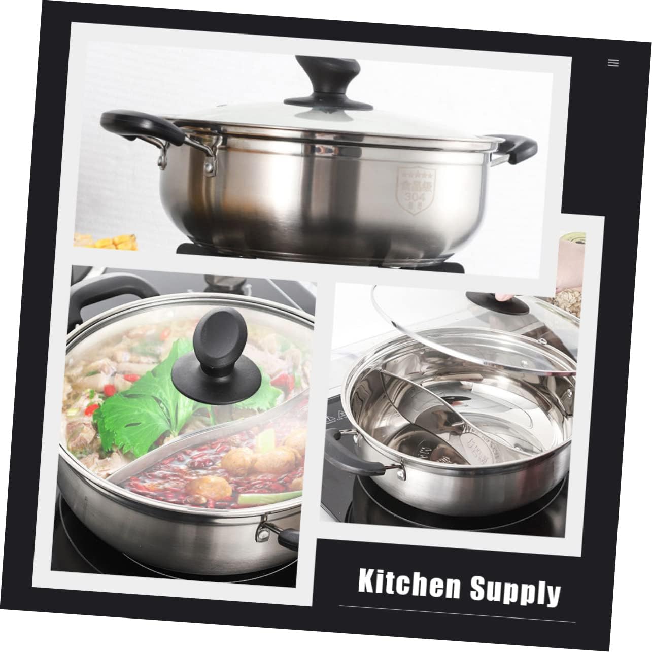 Induction Cookware Compartment Cooking Pot Lids Hot Pot Cooker for Home Hotel Restaurant