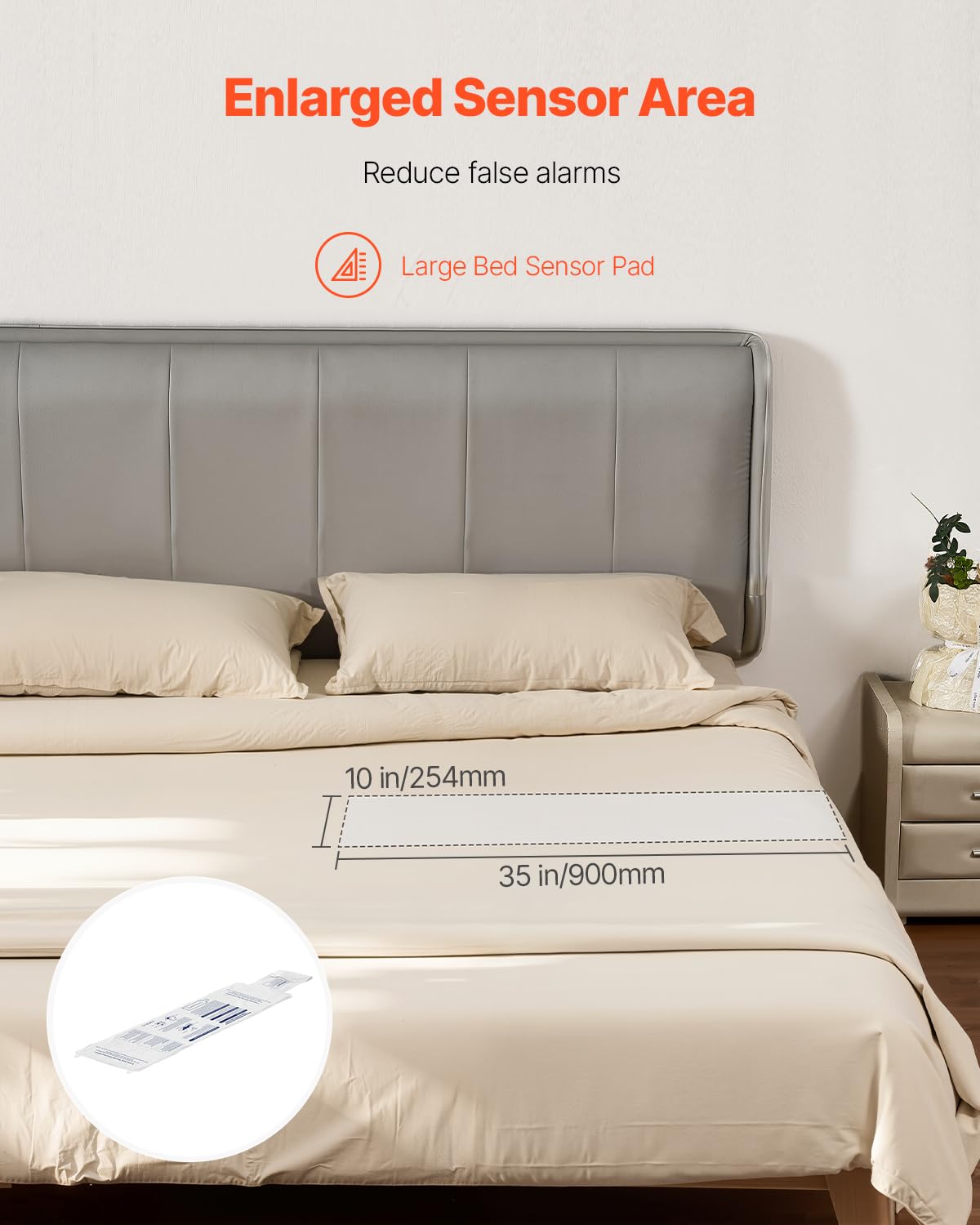 VEVOR Sistema de Alarma de Cama Alerta Temprana 254 x 889 mm Almohadilla de Sensor de Cama Inalámbrica con Botón de Llamada y Buscapersonas Almohadilla Prevención de Caídas para Personas Mayores