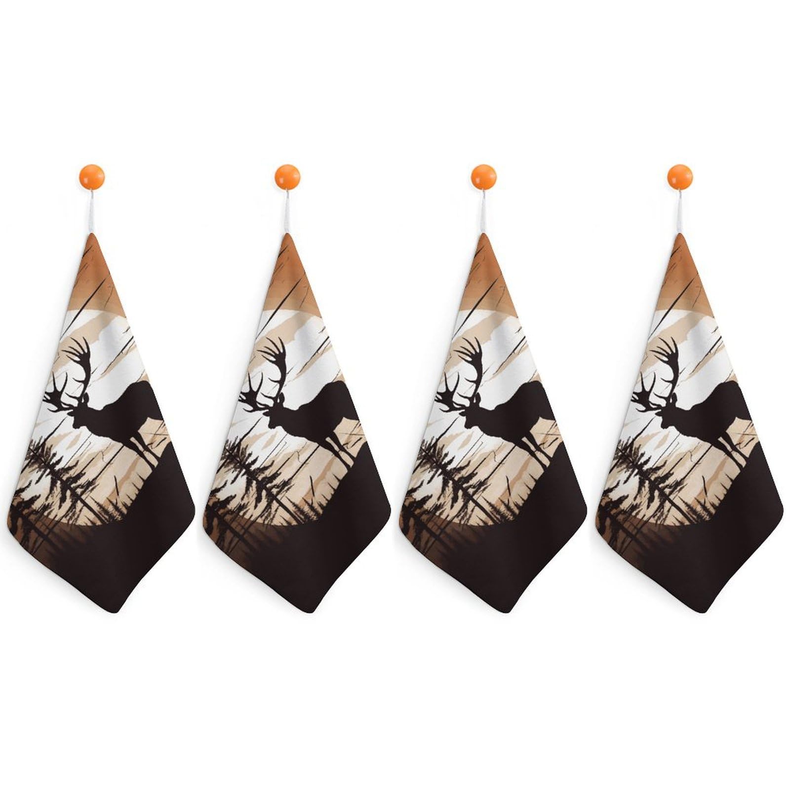 LDGSUPH Wild Elk Silhouette Hand Towels Fashion Hand Face Towel with Hanging Strap Absorbent Soft Decorative Towel Fade Resistant Cozy Face Cloths for Kitchen Gym Bathroom Towels 4PCS