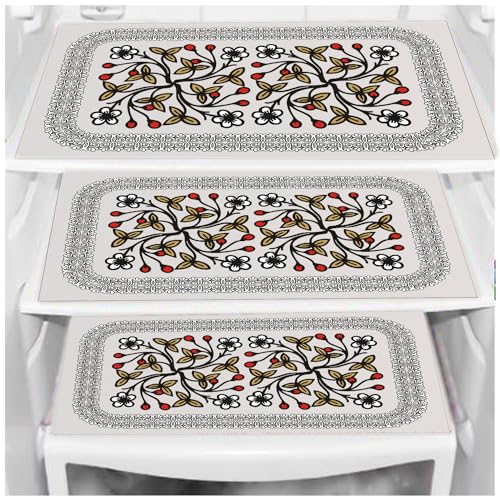 Image of DakshyaIndustries Pack of 3 PVC Printed Fridge Mat /Refrigerator Mat (Black)