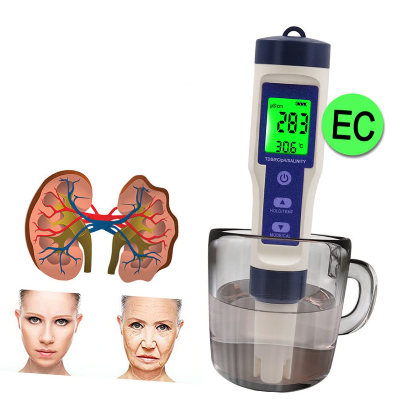 SOLUSTRE Tester Digitale Portatile per Acqua Salata per Acquari, Misuratore di Salinità in Plastico Multifunzione Retroilluminazione, per Piscine e Mare