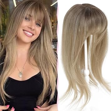 Hair Topper 18 Inch Hair Toppers for ThinningHair 4 X5  Soft Base for hairloss Straight hairpieces for Women Synthetic hairpieces with Bangs