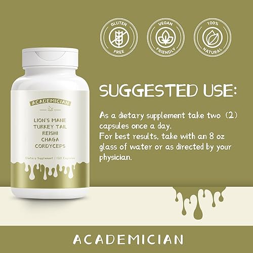 Miniatura 6 de Cápsula de suplemento de melena de leones con hongos Cordyceps Cola de Turquía Champiñones Chaga Cápsula Suplemento de hongos Reishi - 120 unidades