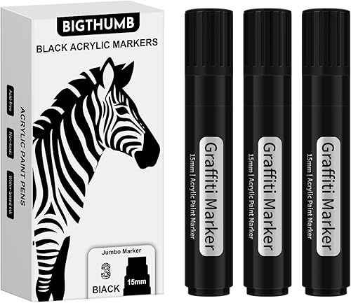 Miniatura 2 de 3 marcadores permanentes gigantes negros jumbo pluma de pintura acrílica gruesa de punta ancha de 0.591 in de ancho, marcador de caligrafía de