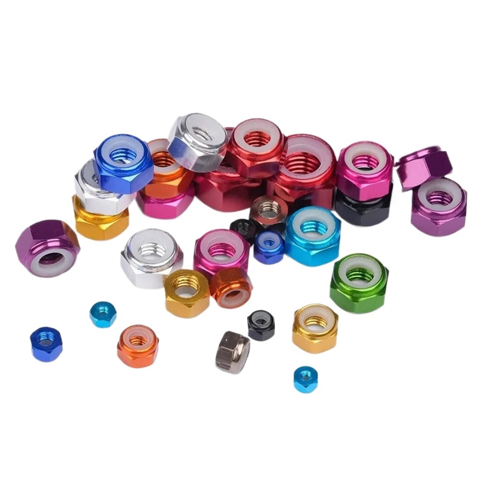 Tuercas De Bloqueo Tuerca autoblocante hexagonal colorida, M2-M8 antisuelto de aleación aluminio for Hardware modelo RC(Rose,M8 (50pcs))