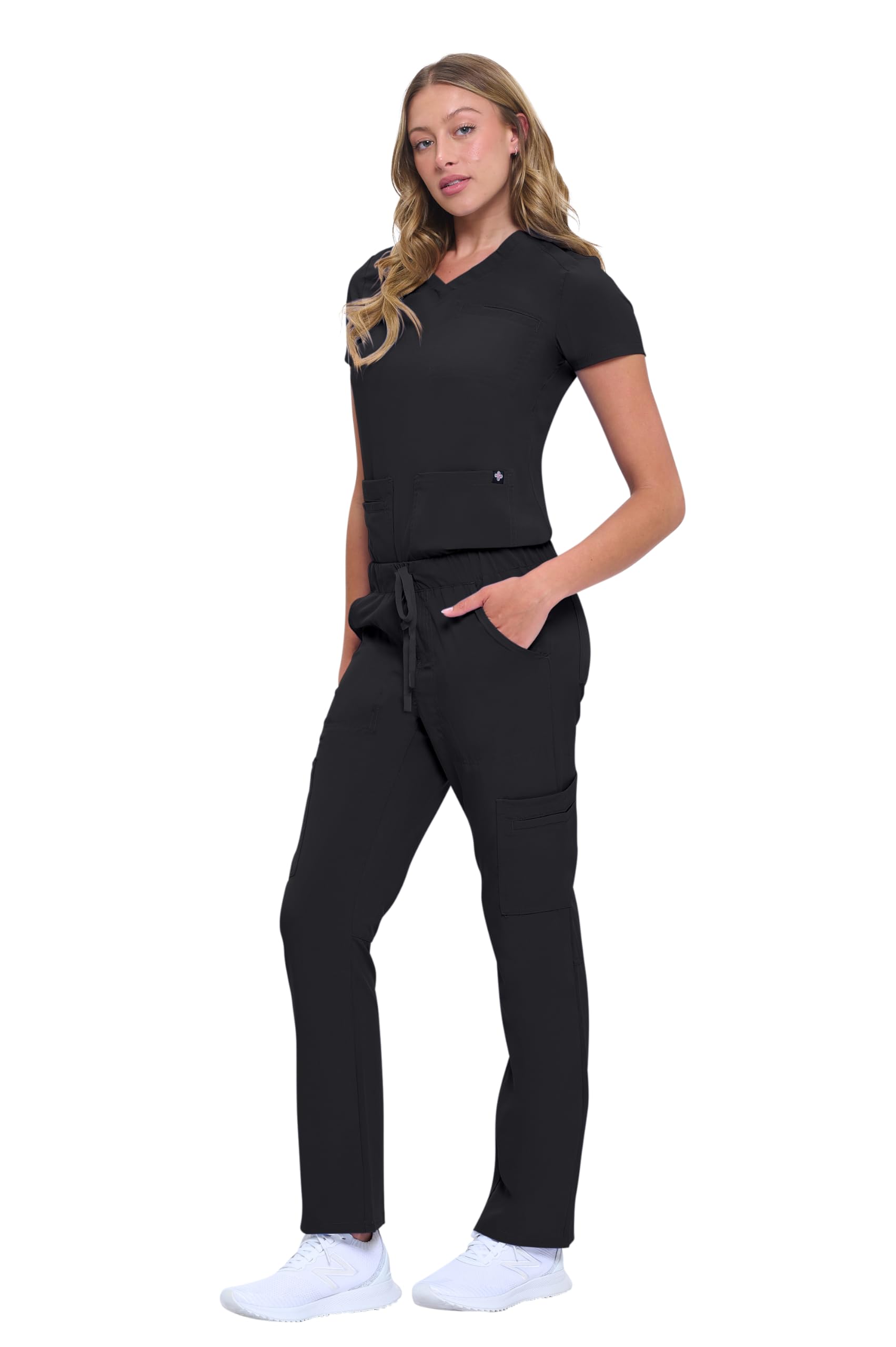 Natural Uniforms Conjunto de ropa quirúrgica para mujer con 11 bolsillos (negro, talla XS)