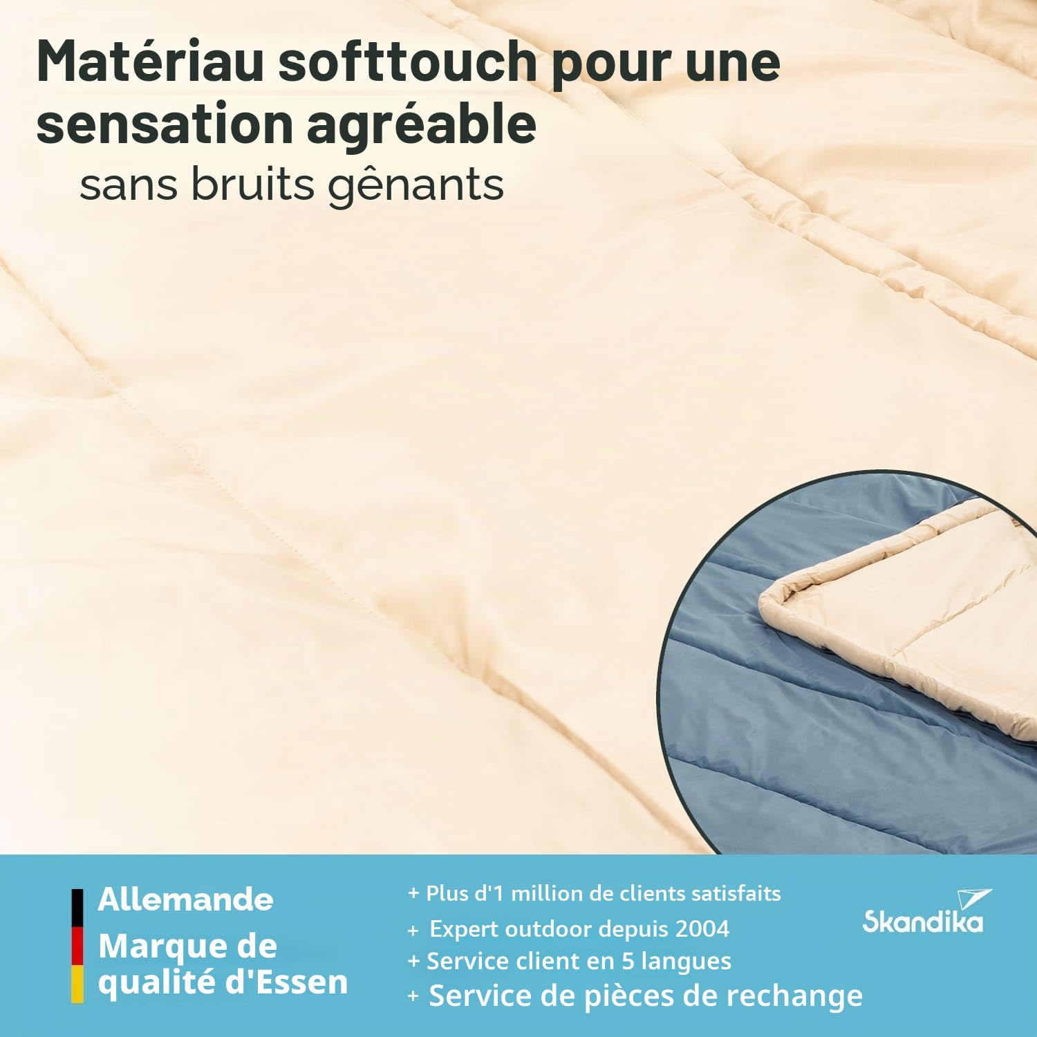 Skandika Sac de Couchage Oppdal | Sac de Couchage Couverture pour Adultes, 3 Saisons, Compact, léger, rectangulaire | jusqu'à 7 °C, 230 × 90 cm | Plein air, Camping, randonnée