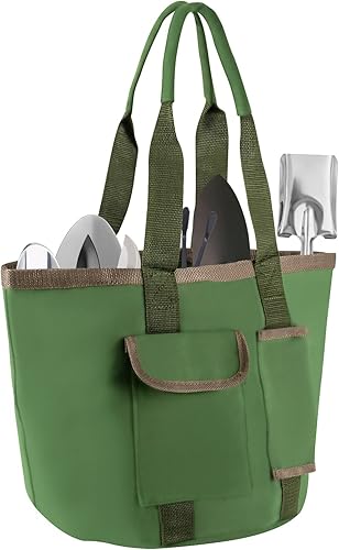 Cubo verde para herramientas de jardín, cubo de 5 galones con bolsillos en lona impermeable, organizador de almacenamiento para hombres o mujeres
