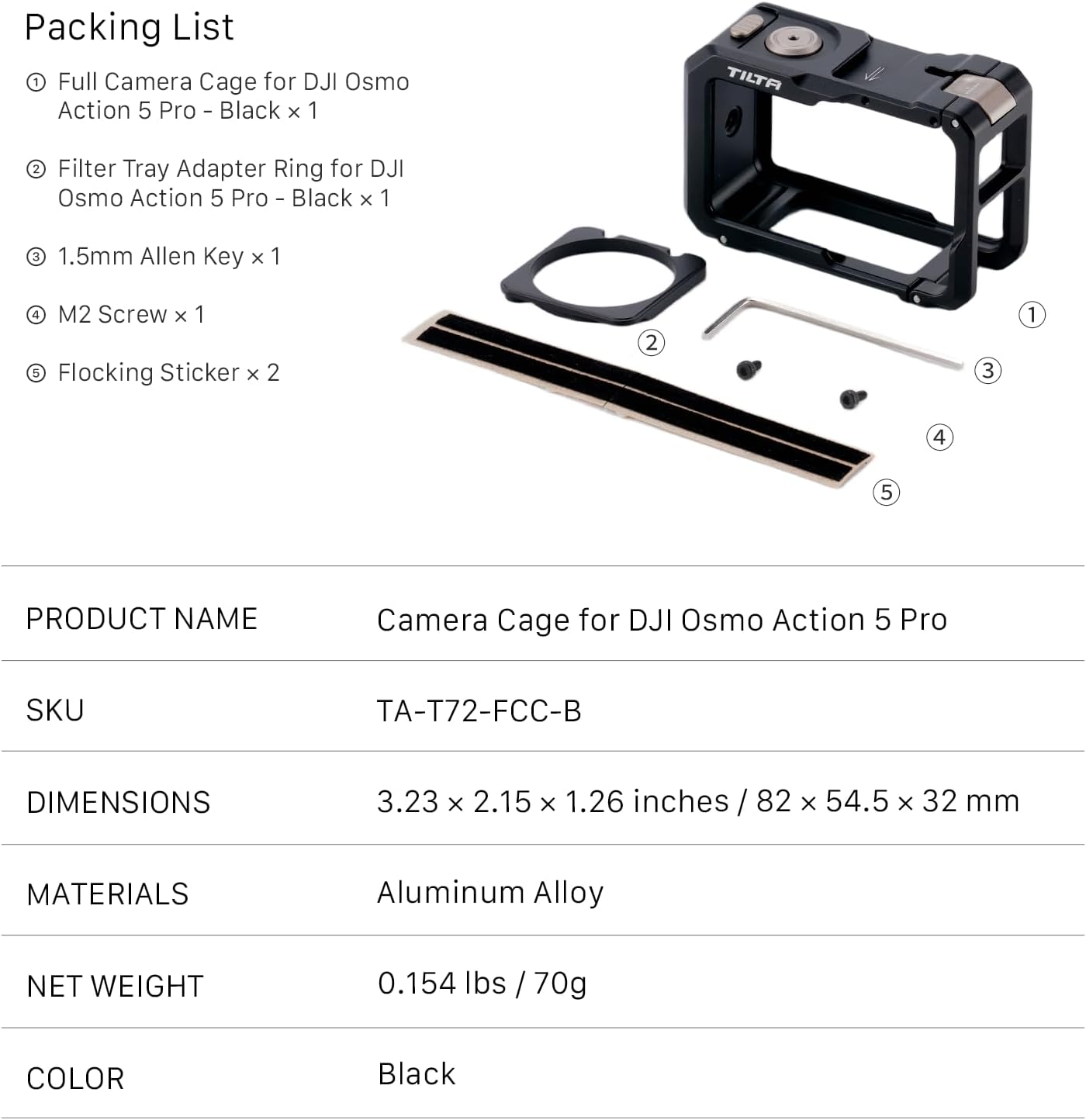 Tilta Full Camera Cage Compatible with DJI Osmo Action 3 - Tactical Gray
