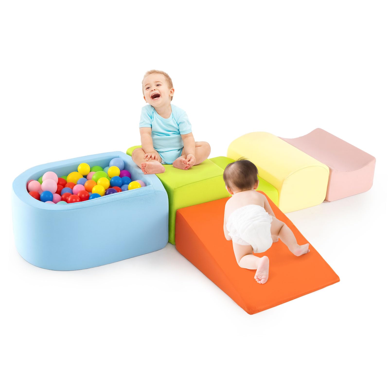 Kids Soft Play Set, Baby Foam Climbing Blocks with Ball Pit, Indoor Toddler Climb and Crawl Play Equipment (Colorful)