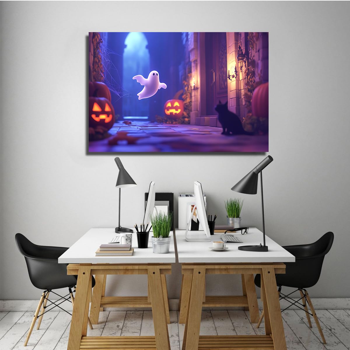 Uroczy duch Halloween sztuka ścienna płótno biuro mieszkanie dekoracja 30 x 45 cm