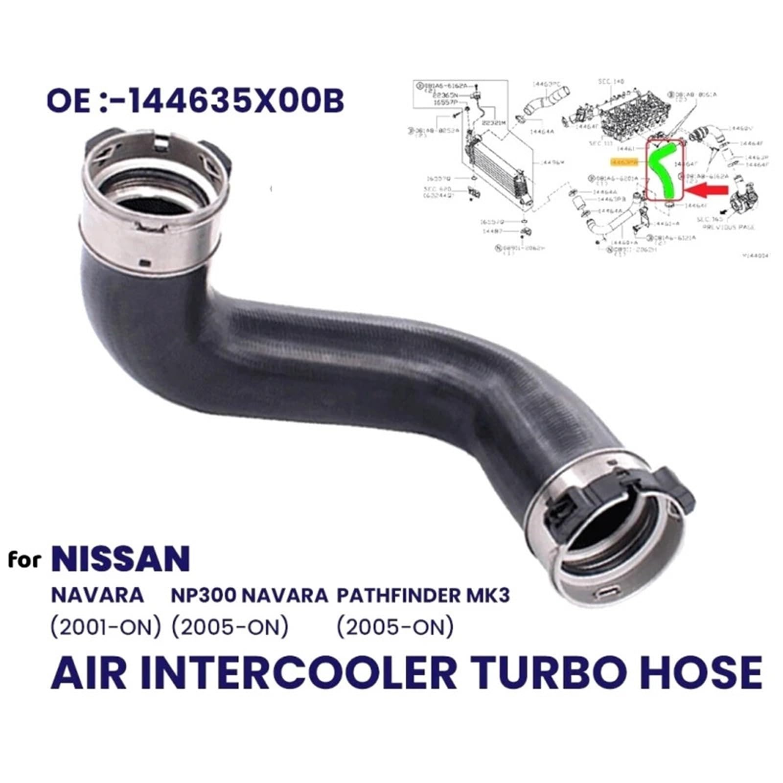 Węże chłodnicy silnika samochodowego Pasuje do NISSAN NAVARA D40 PATHFINDER 2.5 TURBO WĄŻ INTERCOOLERA 144635X00B