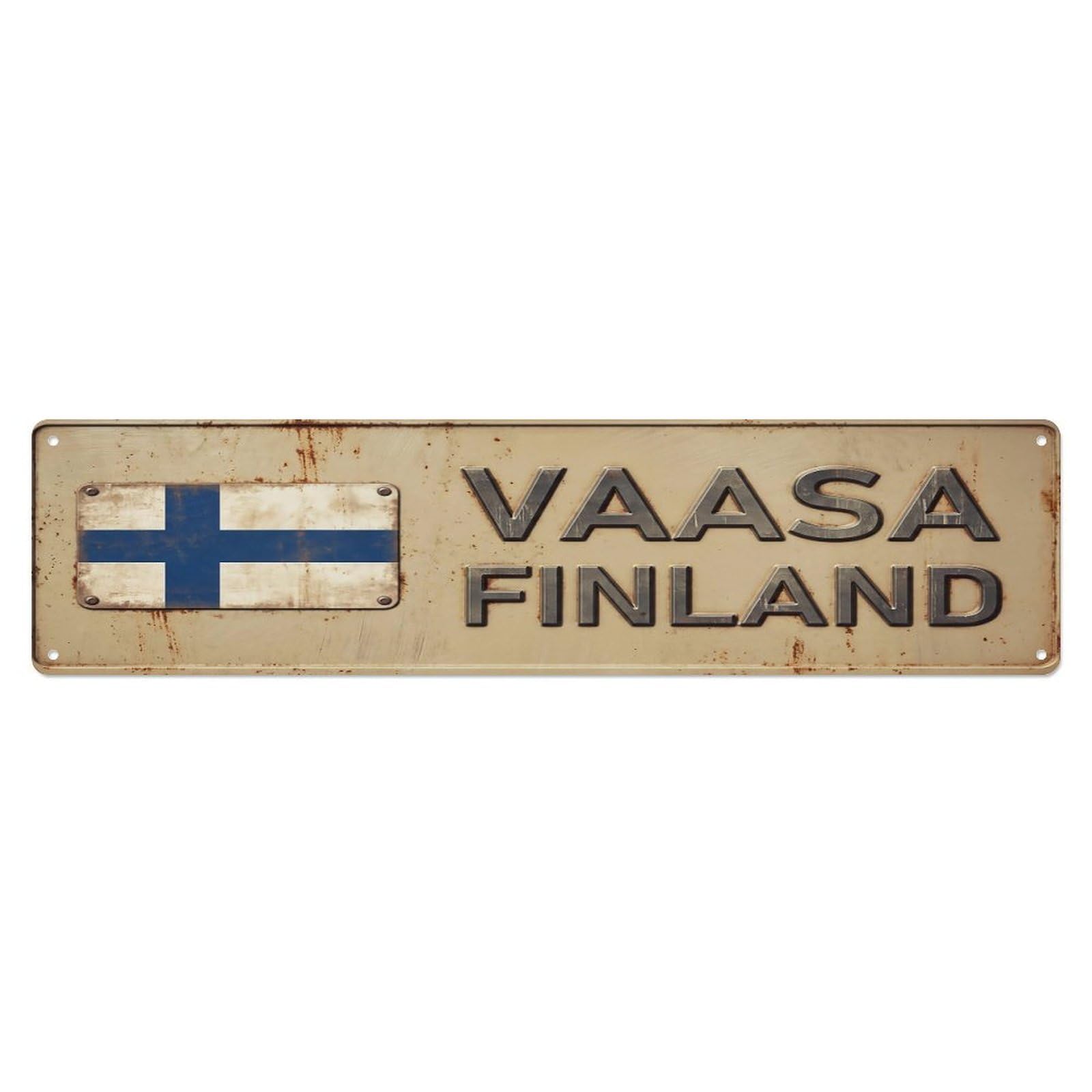 Vintage Vaasa Finland Flag Decor Rustic Travel Metal Tin Sign