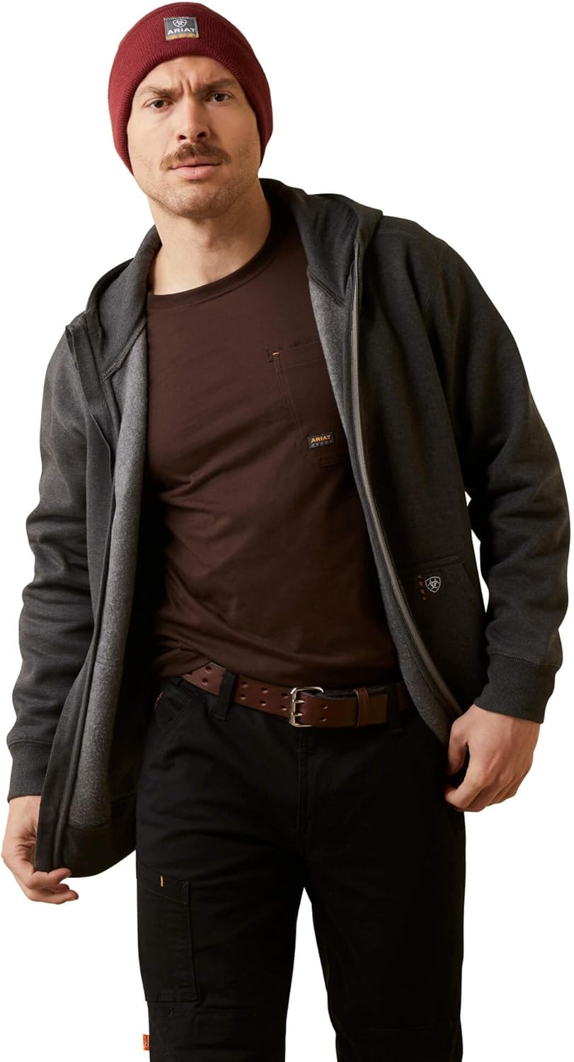ARIAT Men’s Rebar Born For This Full Zip Hoodie – Charcoal Heather, XX-Large