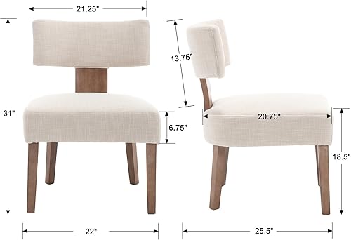 Miniatura 3 de Sillas decorativas modernas con patas de madera, tapizadas de lino de granja con respaldo curvado, silla de lectura sin brazos, silla de sala de