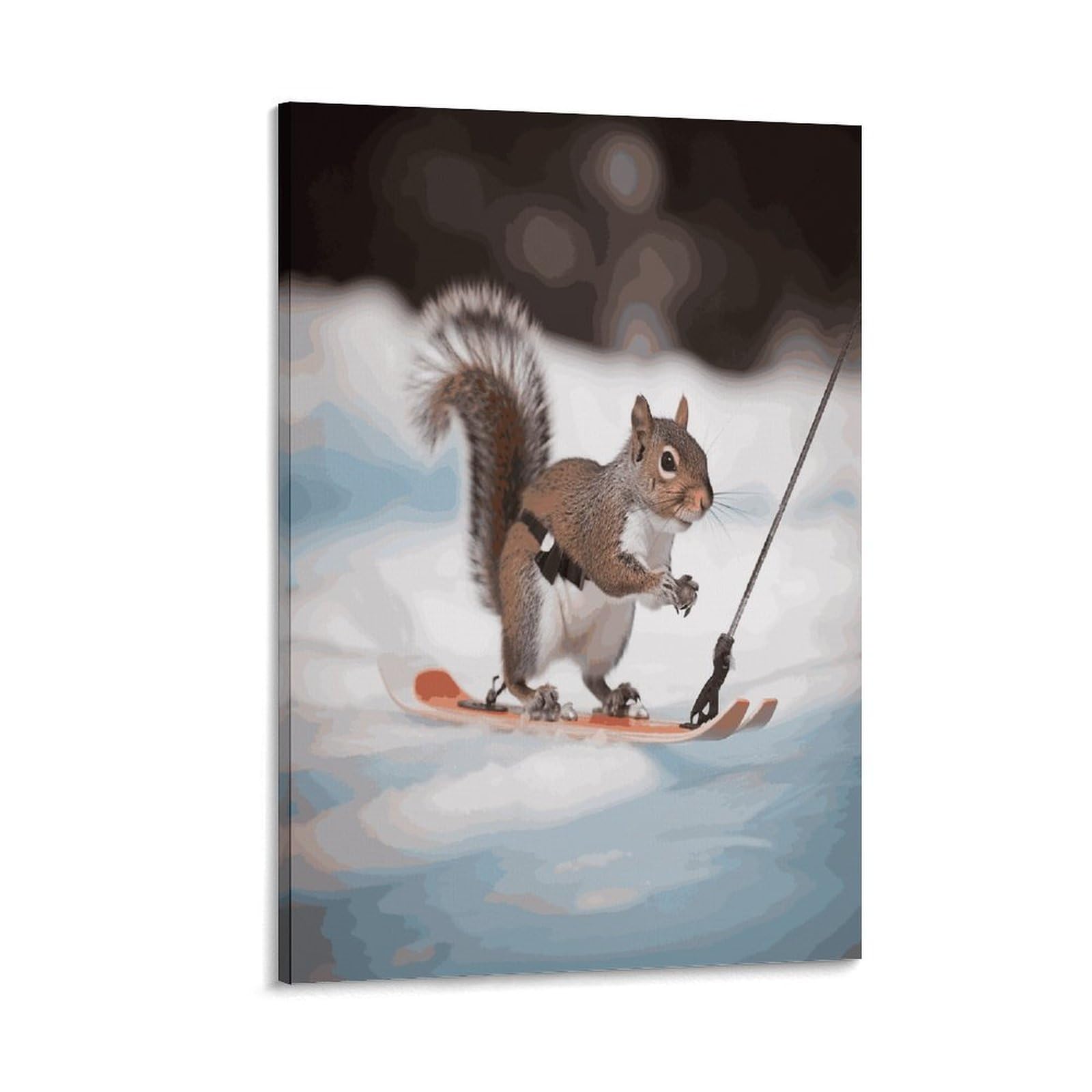 LDGSUPH Skiing Squirrel Canvas Wall Art Prints Hangable Decor Painting for Wall Prints Painting Artwork Modern Decorative Artwork Ready to Hang Wall Pictures for Home Decor 20x30inch(50x75cm)