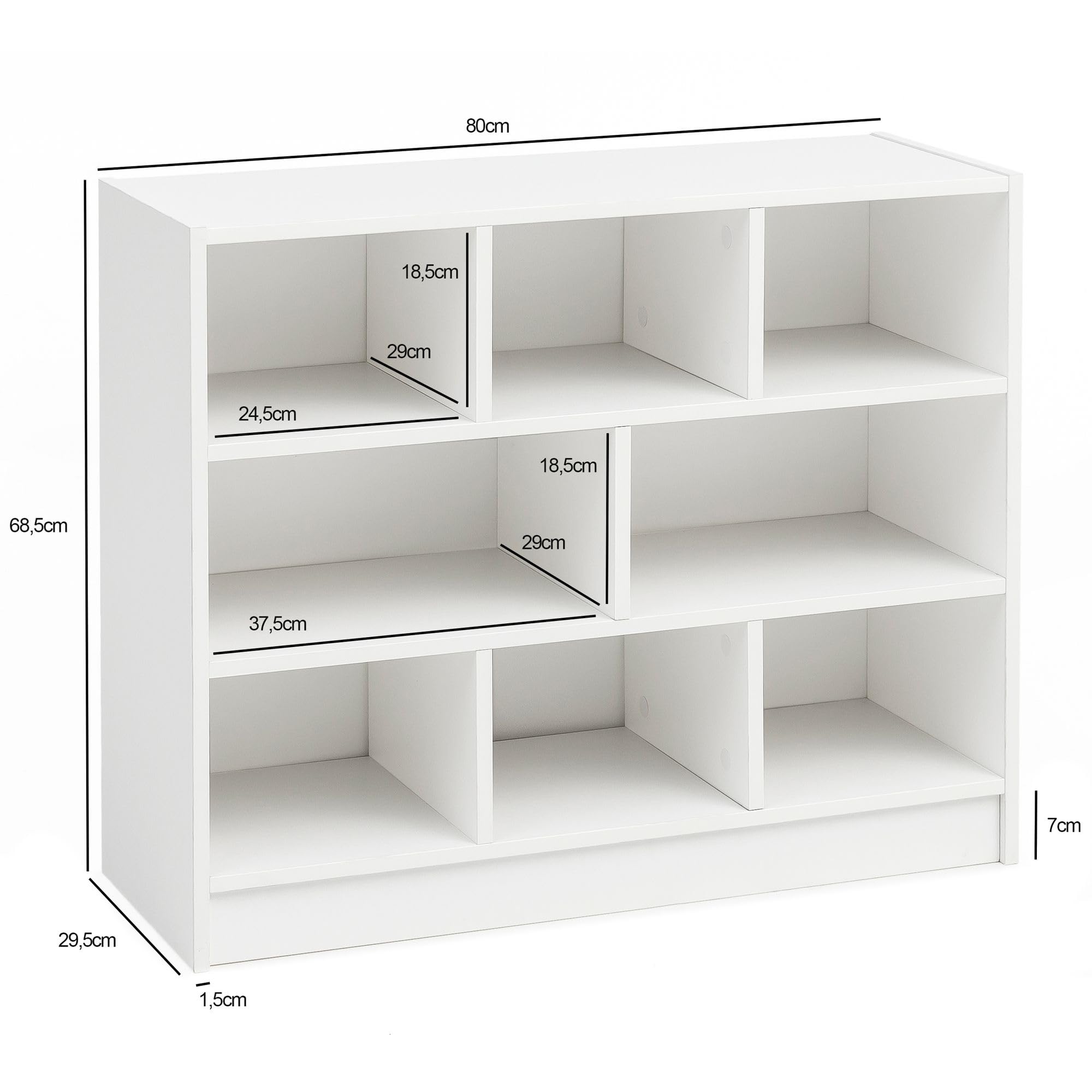 FineBuy Bücherregal 80x68,5x29,5 cm Regal Standregal modern, Flurregal Schuhregal schmal, Holzregal mit Fächern, Ablageregal Abstellraum Weiß