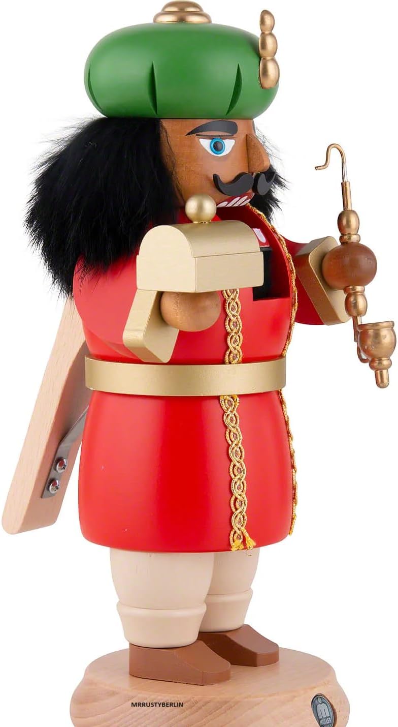 MRB Handmade incense smokers RAUCHKNACKER® DIE DREI WEISEN Original handmade ore mountains 14X27 CM Strictly limited edition holy three kings gratis 1 pack of incense candles (Balthasar), Large