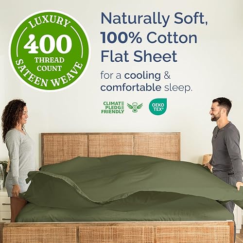 Miniatura 2 de Sábana encimera de 100 % algodón satinado de 400 hilos, suave, fresca y transpirable, sábana encimera blanca, solo una sábana encimera tamaño