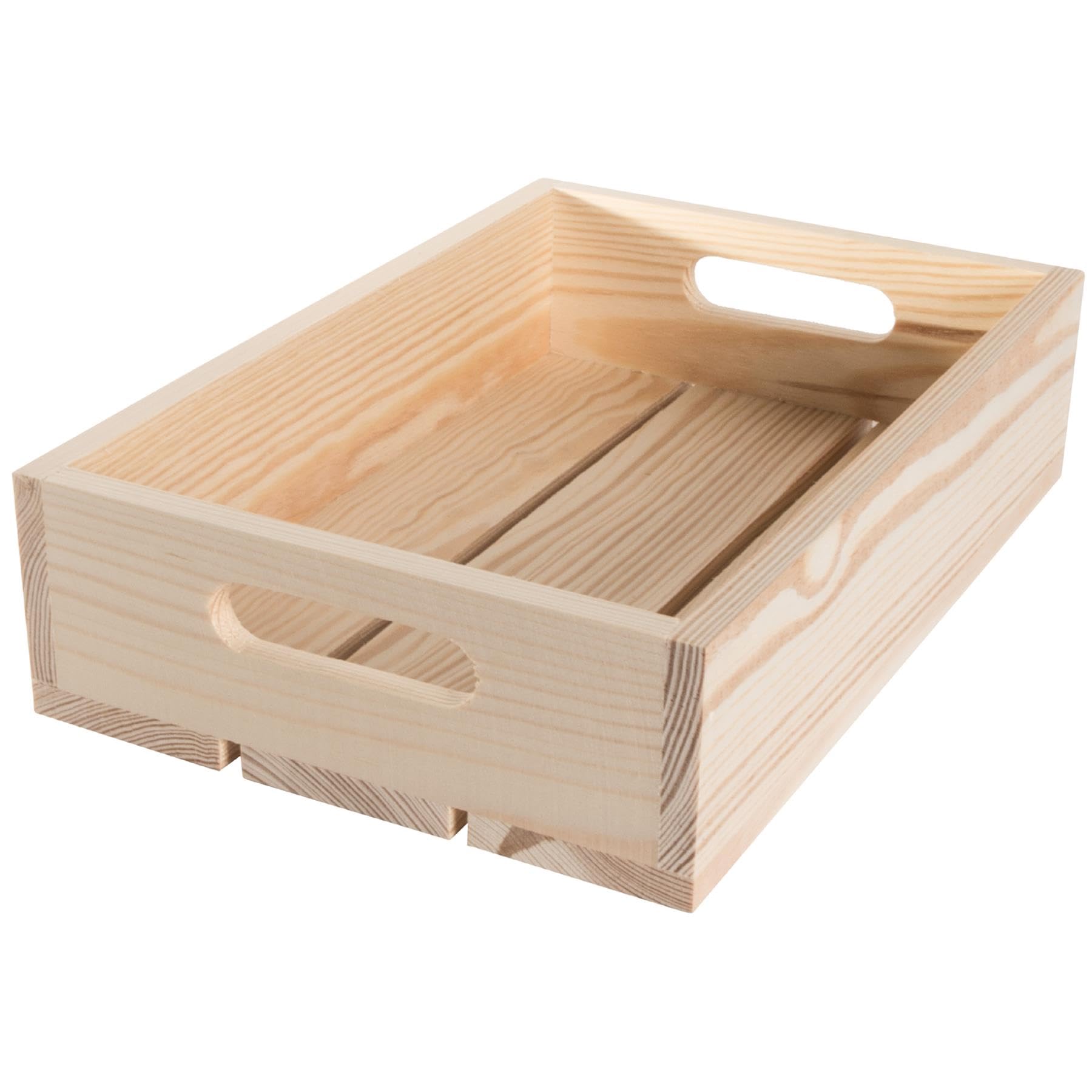 WooDeeDoo Solid Wooden Shallow Crate Storage Tray with Slatted Base - 30 x 20 x 7 cm - Strong Unfinished Pine Display Presentation Box Craft Organiser Retail Display Basket Container