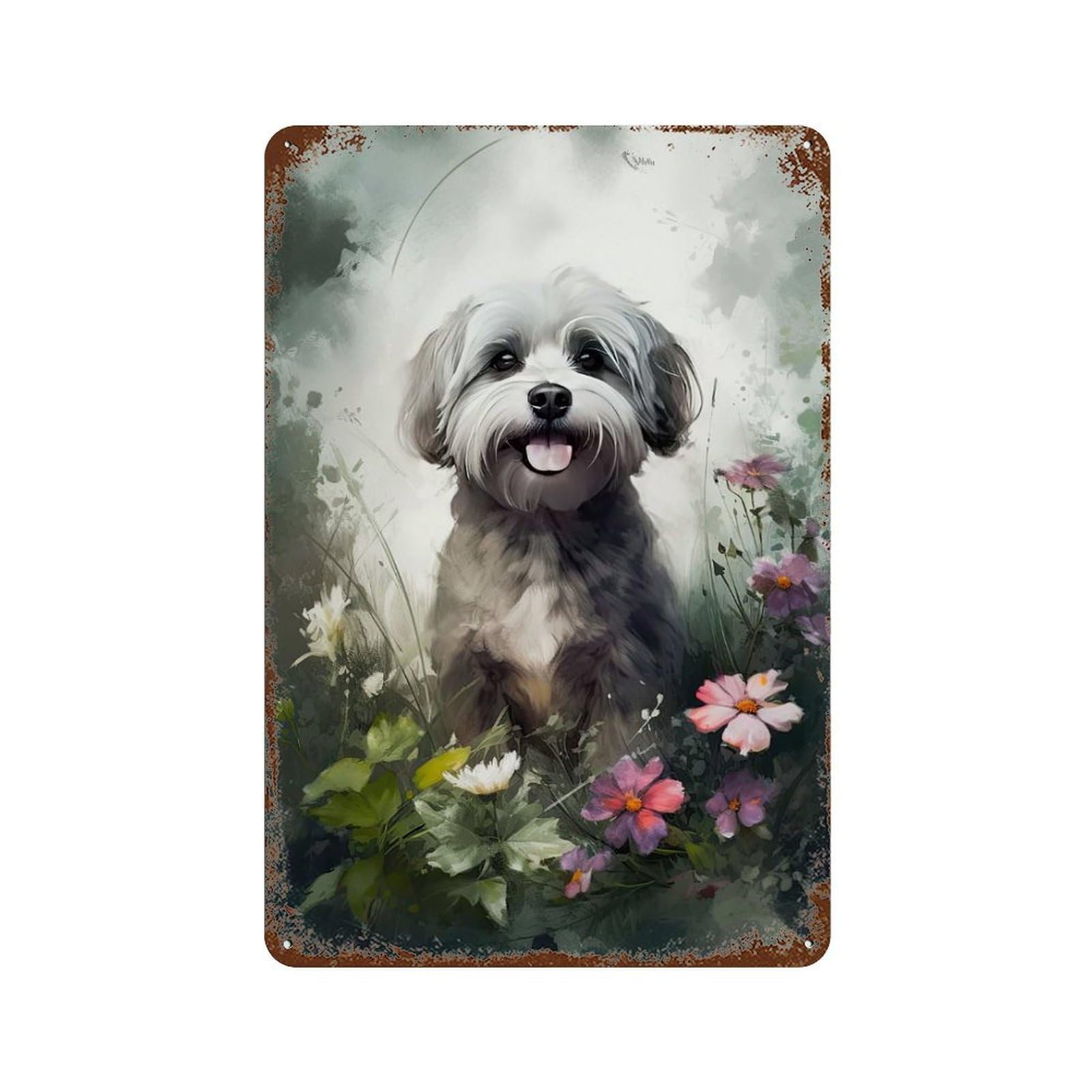 Garage Style Havanese Dog Watercolor Distressed Metal Wall Sign 11.8"x7.9", Vintage Wall Decor for Bar And Workshop