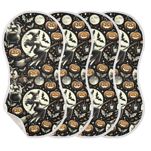 Muslin Burp Cloth for Baby 2PCS Halloween Witch Moon Super Absorbent Burping Cloths, Bibs for Newborn Boys Girls3