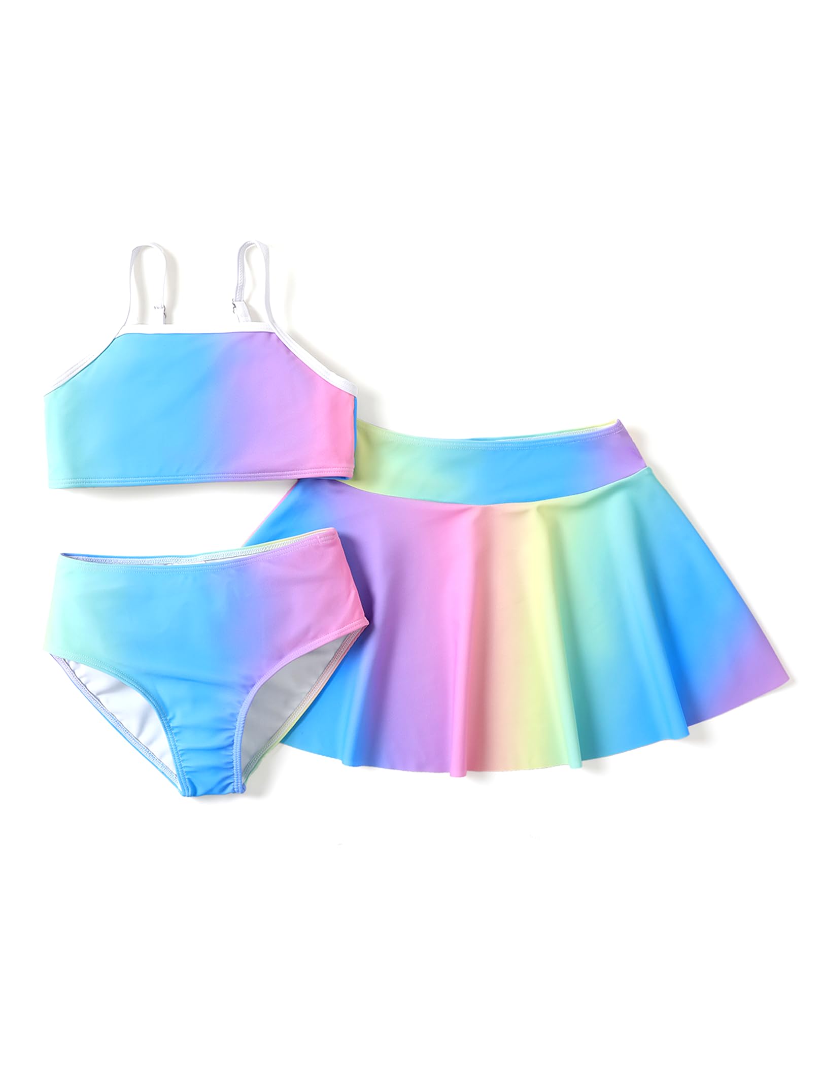 PATPAT Conjunto de Trajes de baño de 3 Piezas para niñas, Traje de baño con Top, Braga Bikini niña y Falda de baño, Bikini niña, Bikini Menstrual niña, Ropa de baño 5-12 años 110-152cm