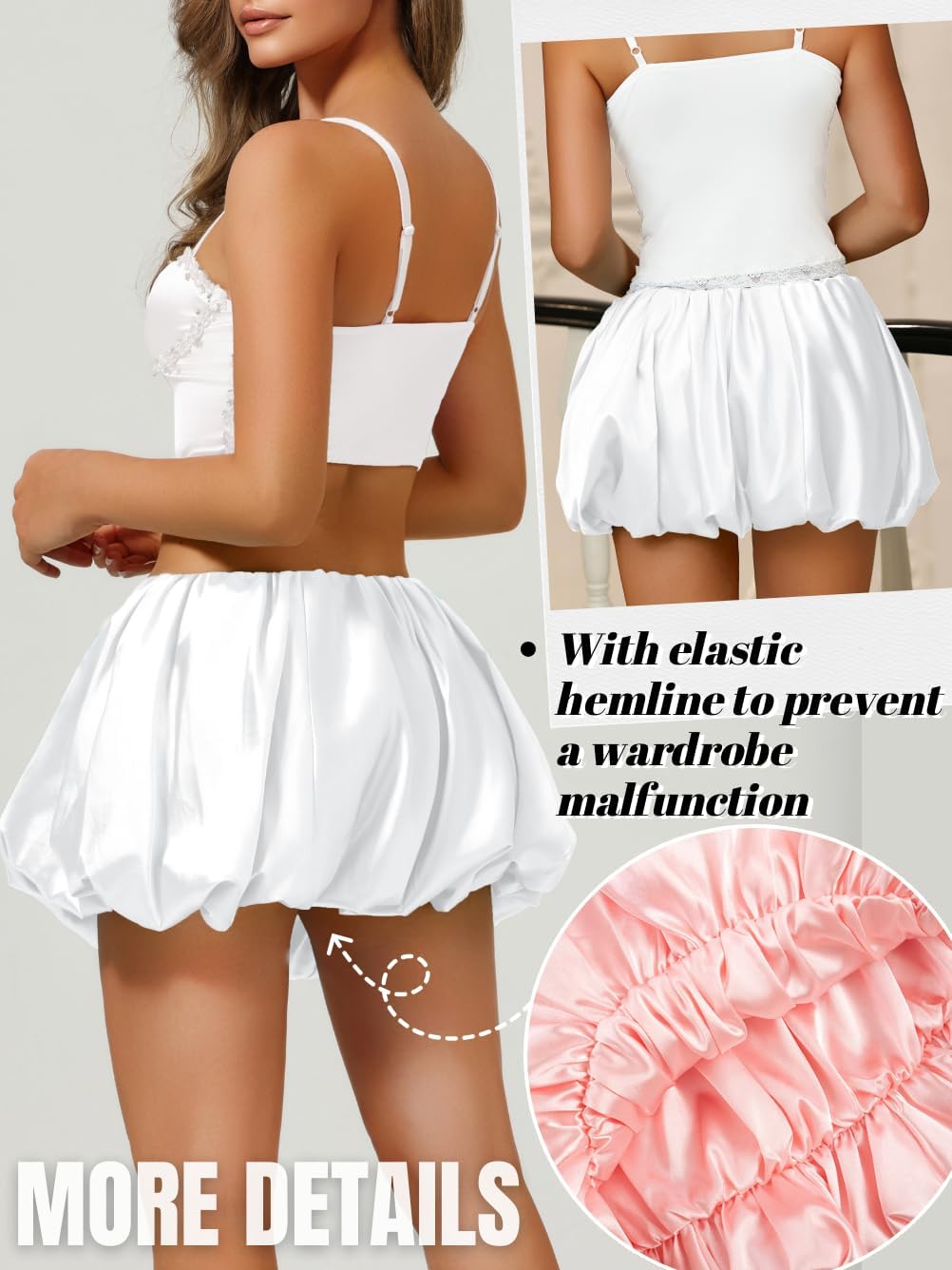 Bubble Satin Skirt for Women, Cute Mini Puff Short Skirts, Puffy Ruffle Balloon Hem Going Out - Image 3