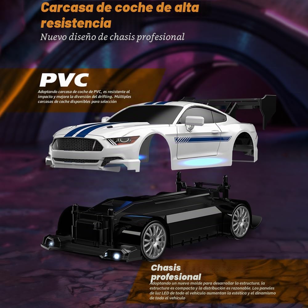 Coche teledirigido 1:24, 2,4 GHz RC Drift Car 30 km/h, coche de carreras teledirigido 4WD RC coche con diseño multiluz, coche de deriva adecuado para todos los terrenos