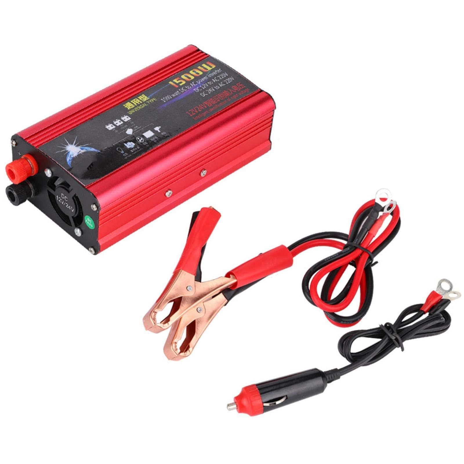 Falownik samochodowy 1500 W z podwójnym adapterem USB do samochodu, przetwornica DC 12 V/24 V do AC 220 V, ładowarka samochodowa, inwerter, konwerter