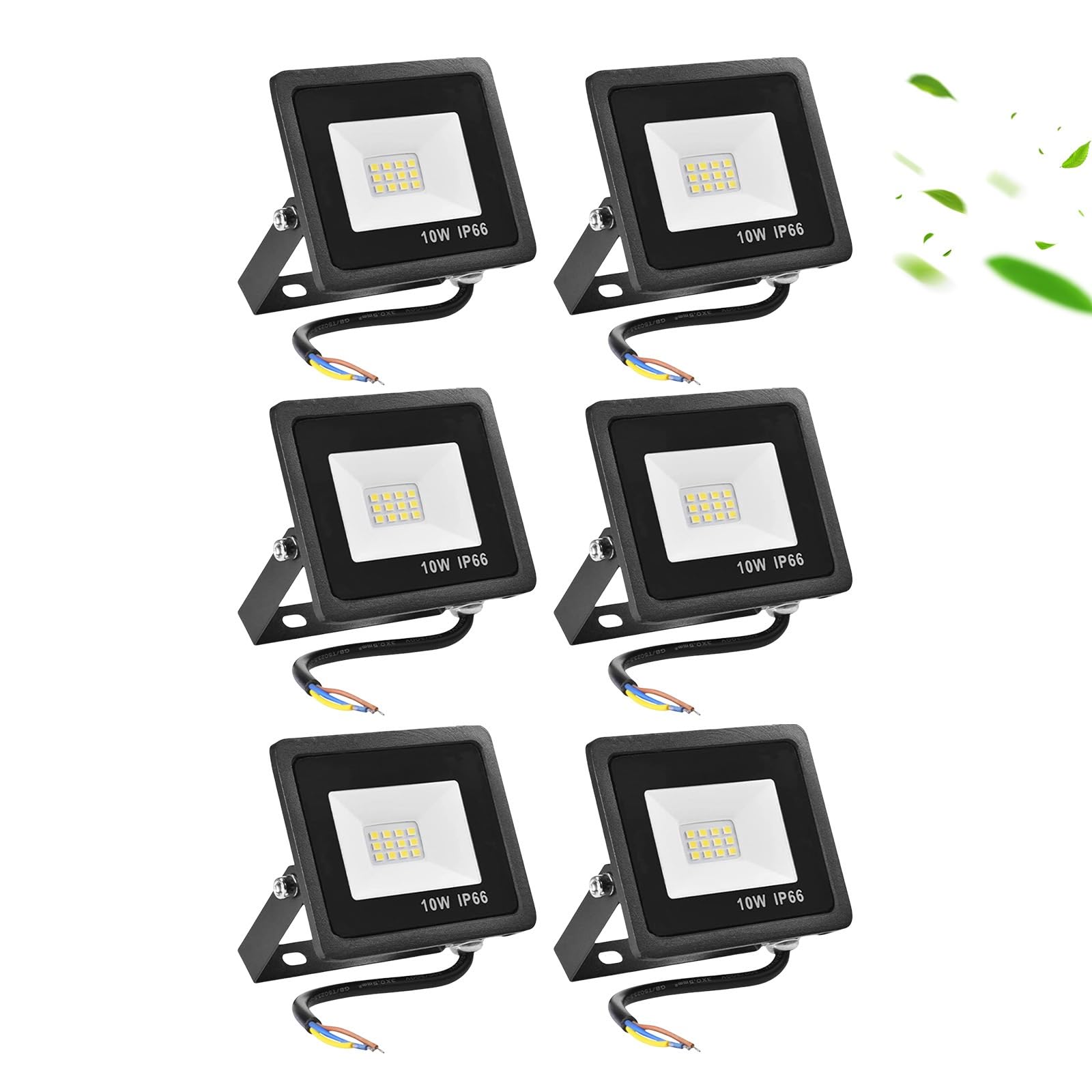 Confezione da 6 luci Lavoro a LED da 10 W for Cortile Impermeabili di Sicurezza Senza Spina 6500 K cablate for Giardini Garage cancelli e Cortili