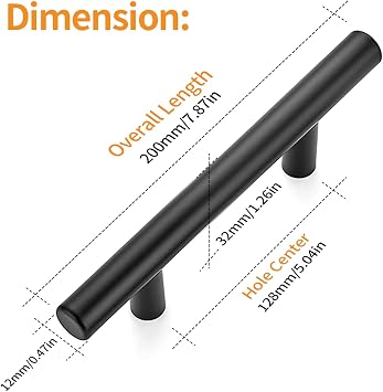 20 Pack Kitchen Cupboard Handles, 200mm Black Cabinet Handle Matt Stainless Steel Door Handles for Cabinets Wardrobe Bathroom and Drawers