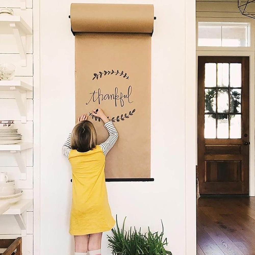 Distributeur de Papier Kraft, Distributeur et Coupe-Papier Mural, Cadre en Acier Noir, Cuisine/Bureau of(Size:37cm/14.5inch)