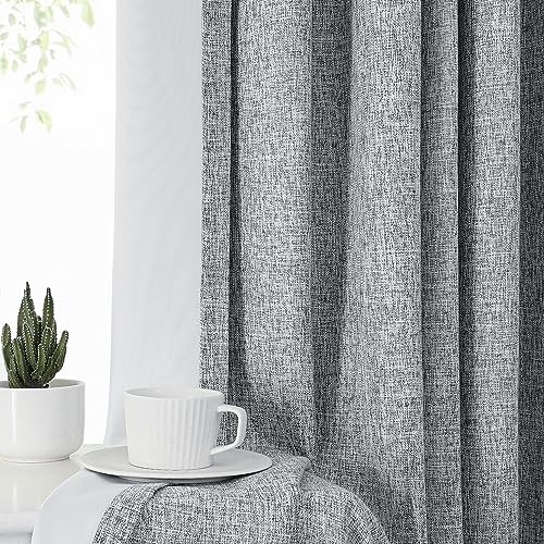 Central Park Pinch Pleated Full Blackout Curtain Panels Linen Texture Thermal Insulated Window Treatment Sets with Back Tab for Farmhouse Living Room Bedroom Drape with Hooks, 40"x95"x2, Dark Grey by Central Park - Image 2