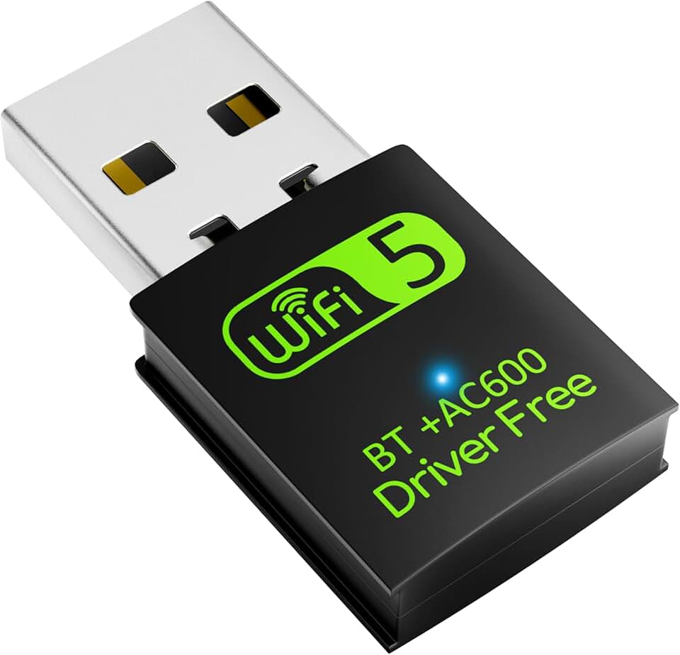 Adaptador USB WiFi Bluetooth, receptor externo de rede sem fio de banda dupla de 600 Mbps 2,4/5 GHz, mini dongle WiFi para PC/laptop/desktop