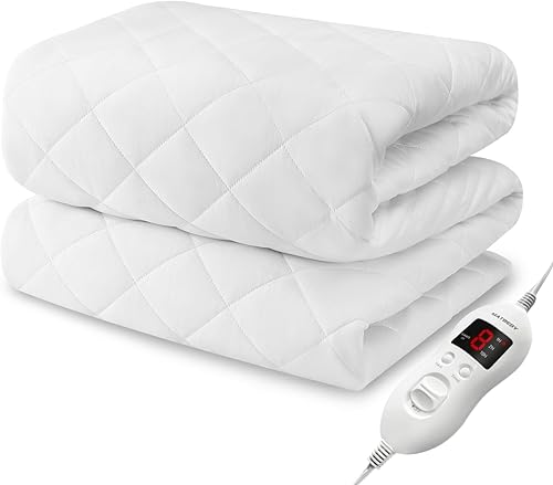 Protector de colchón térmico de tamaño matrimonial, funda de colchón eléctrico con control individual, 8 ajustes de calefacción, calentador de cama
