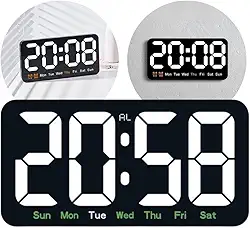 Relógio Digital para Mesa ou Parede - Display de Luz LED, Hora e Dia da Semana, Ideal para Casa, Escritório,Academia, Clínica, Estúdio, Galpão, Recepção e Uso Comercial(Led Branco)