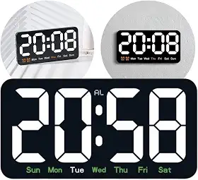 Relógio Digital para Mesa ou Parede - Display de Luz LED, Hora e Dia da Semana, Ideal para Casa, Escritório,Academia, Clínica, Estúdio, Galpão, Recepção e Uso Comercial(Led Branco)