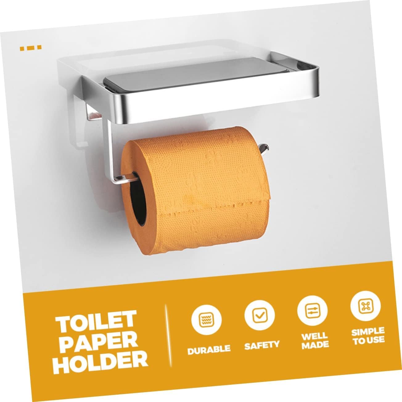 Stainless Steel Wall - Mounted Toilet Paper Holder with Shelf - Practical Bathroom Accessory