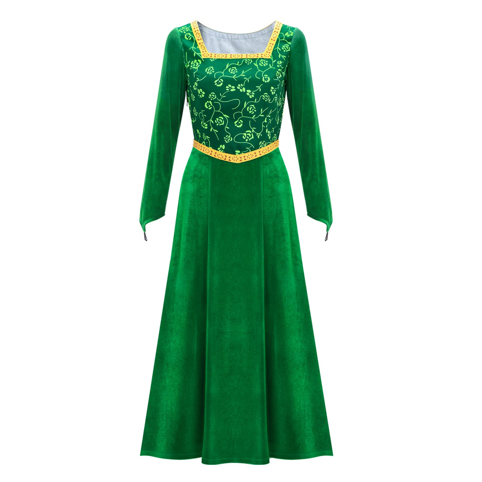 Funhoo Vestido de Fiona para mujer, disfraz de princesa verde, vestido de una sola pieza, vestido de terciopelo de manga larga, disfraz de Halloween, cosplay, fiesta