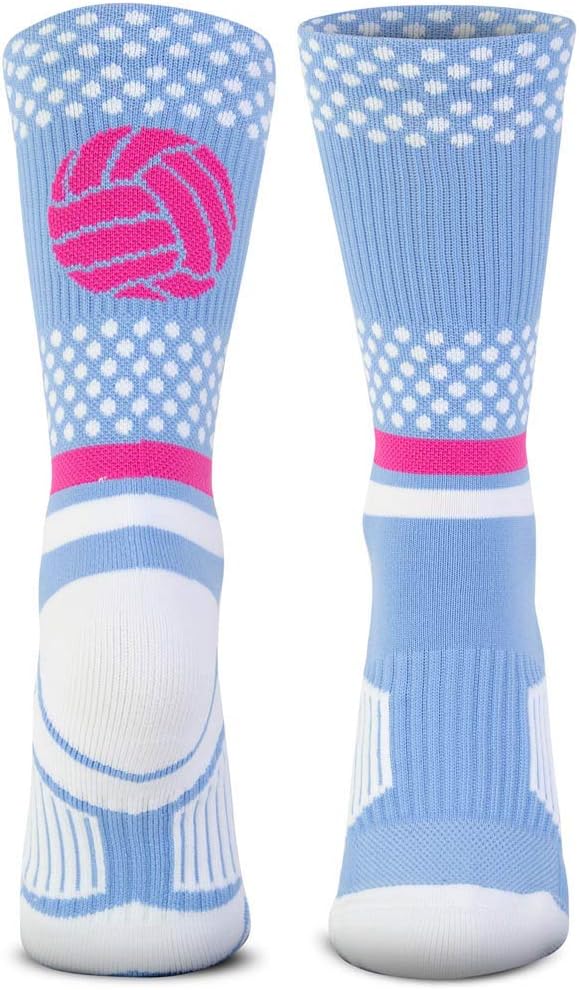 ChalkTalkSPORTS Tropic Neon Volleyball Crew Socks - Moisture-Wicking Performance Socks for Youth & Adults, Light Blue Pink