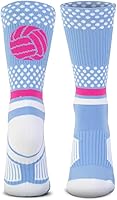 ChalkTalkSPORTS Tropic Neon Volleyball Crew Socks - Moisture-Wicking Performance Socks for Youth & Adults, Light Blue Pink
