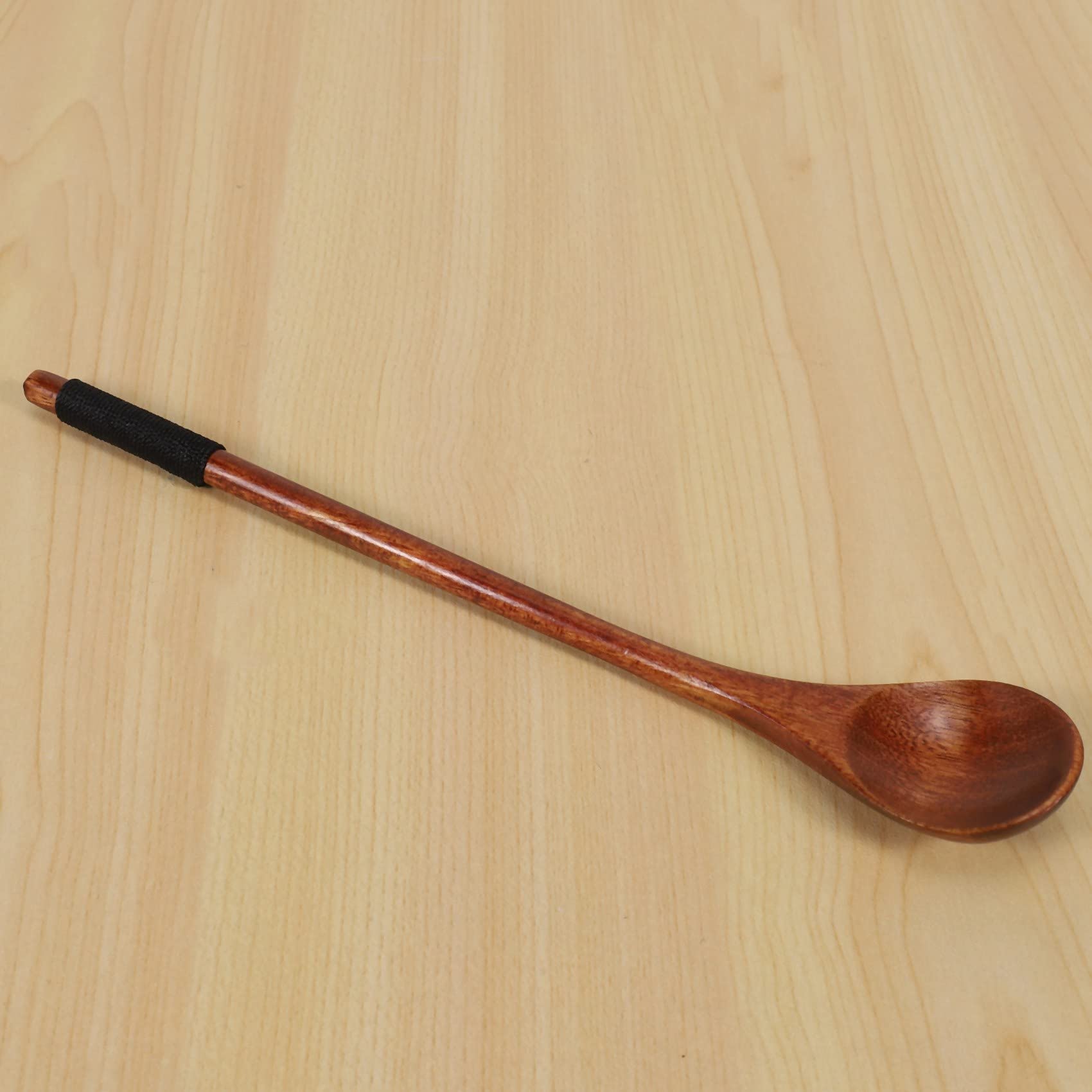 yksiahfi 6Pcs Long Handled Wooden Spoons Wood Tea Coffee Spoon Japanese Style Dessert Spoon Set Honey Mixing Spoon Wood Tableware - Image 2